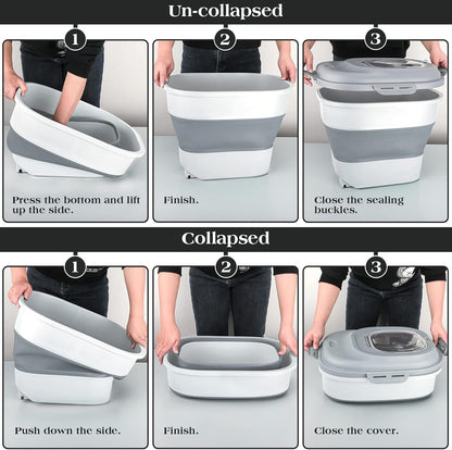 TIOVERY Dog Food Storage Container, Airtight Collapsible 13lb to 30lb Pet Food Container with Flip Top, Rolling Wheel, Scoop and a small container for Dog Cat Food and Dry Food of Rice, Flour