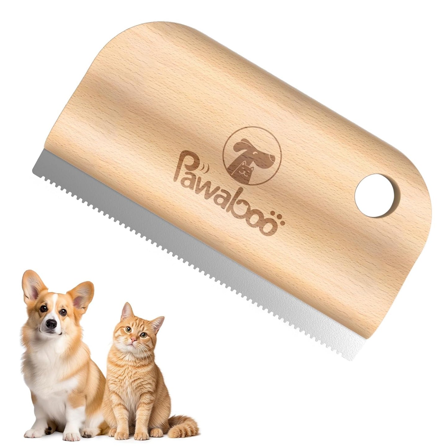 Pawaboo Deshedding Brush for Dogs & Cats, Dog Hair Removal Comb with Ergonomic Gripping, Wooden Grooming Shedding Brush for Long Hair Dogs and Cats, Hangable Pet Cleaning Comb Supplies, 5.1 Inch