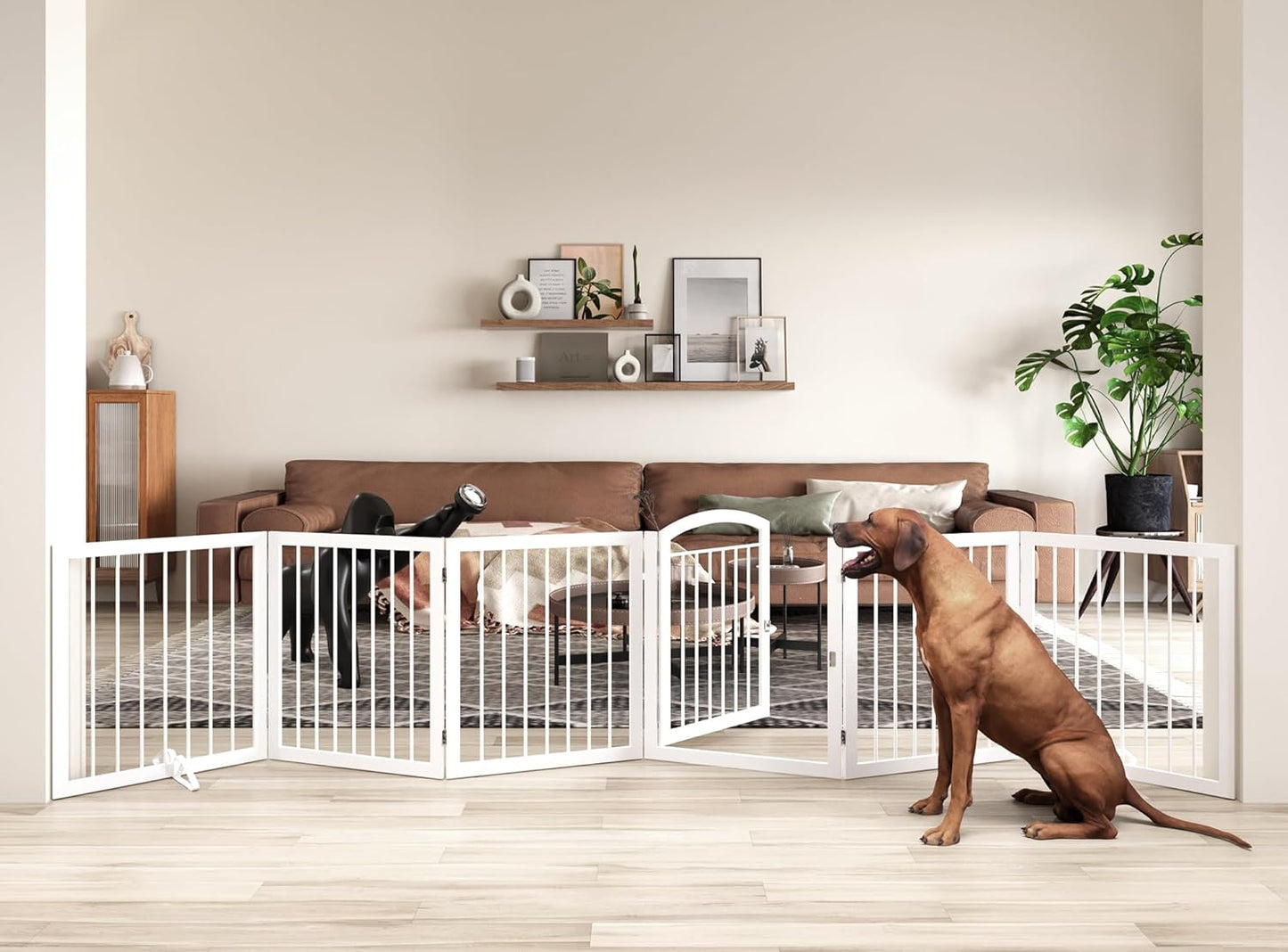 JSB 72-inch Extra Wide 28-inch Tall Dog gate, Freestanding Pet Gate for Halls, Stairs & Home, Pet Puppy Safety Dog Fence with 2PCS Support Feet (Black)