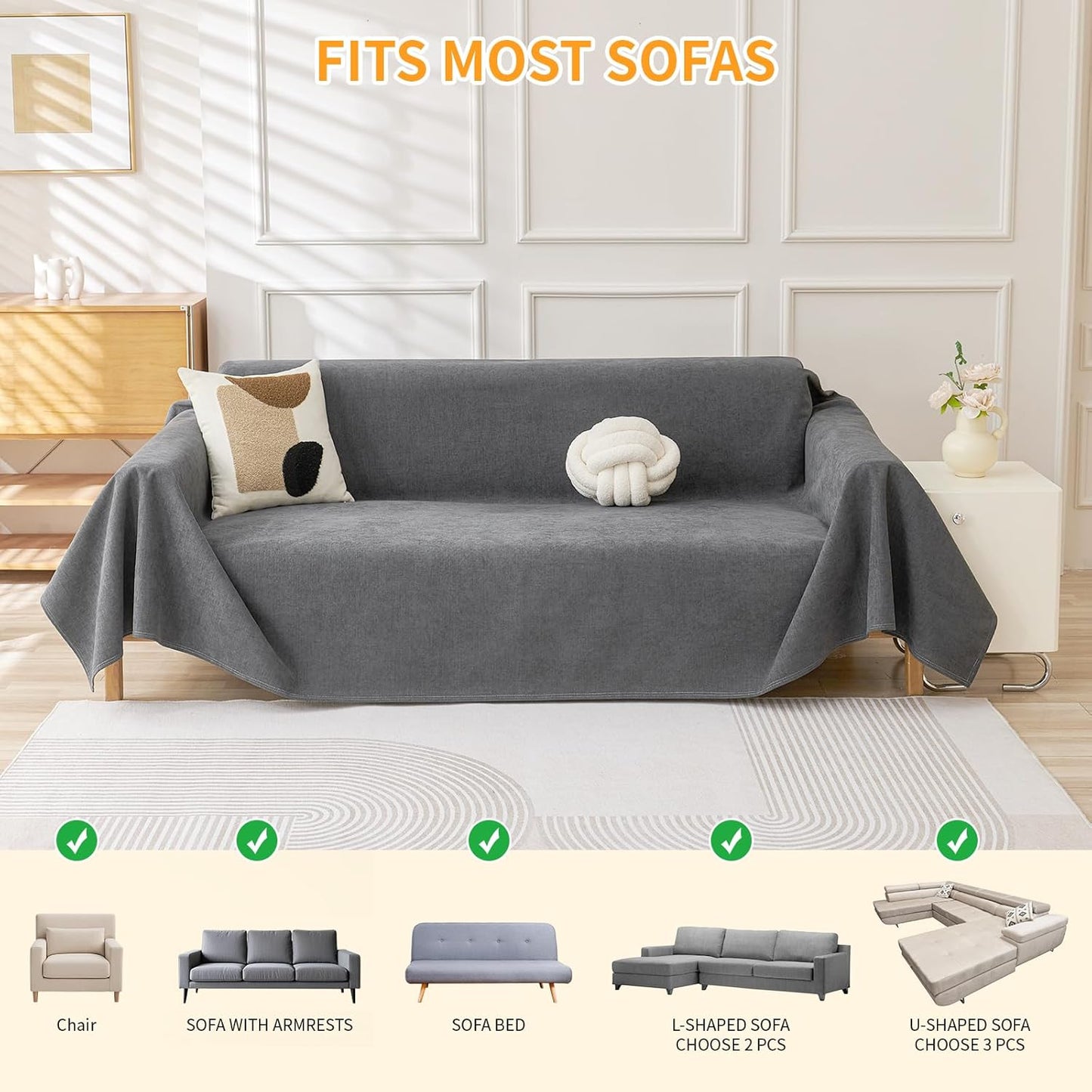 Deep Dream Cat-Scratch Resistant Couch Cover, Waterproof Sofa Cover for 3 Cushion Couch Washable, Pet Friendly Couch Protectors Anti Slip Thickened Love Seat Slipcovers for Pets, 71" x 118", Dark Grey
