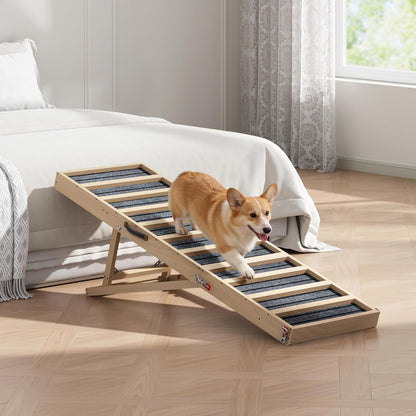Dog Ramp for Bed,39" Long Adjustable Wooden Pet Ramp for Small Medium Dogs,Non-Slip Surface and High Traction,Metal-Reinforced Folding Ramp for Dogs to get on Bed Couch Car,up to 132lbs