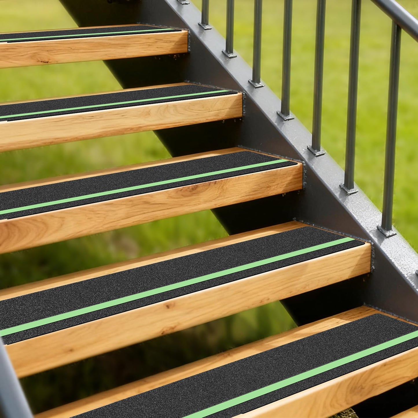 Outdoor Stair Treads Non Slip for Wooden Steps 6" x 30" - 15 Pack Weather Resistant Exterior Grip Tape, Non Slip Stair Treads, Anti Skid Strips, Waterproof 80-Grit High Traction Adhesive Treads, Black