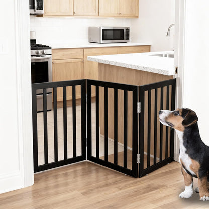 ZJSF Freestanding Indoor Dog Gate for House Foldable Wood Brown Puppy Gate for Doorways Pet Gate for Stairs Extra Wide Pet Fence 24" Height 2 Panels