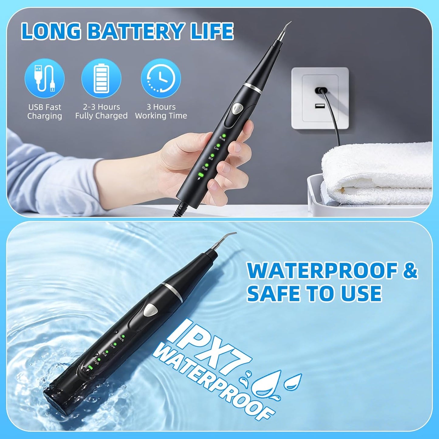 Plaque Remover for Teeth, Pet Ultrasonic Cleaner, Dog Plaque and Tartar Remover with LED Light, Dog Teeth Cleaning Dental Care Kit for Tartar and Stains, Suitable for Dogs and Cats (Black)