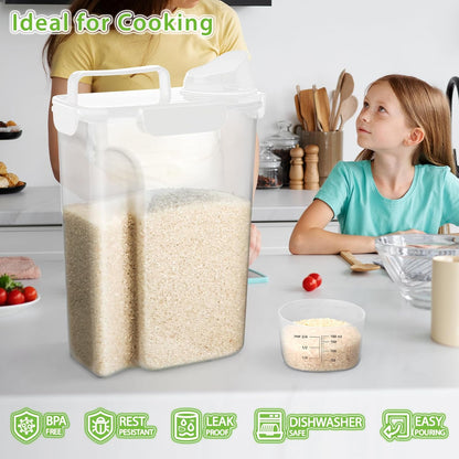Viretec Rice Airtight Storage Container, 3 to 5Lbs Cereal Dry Food Flour Bin, Pet Dog Cat Food Dispenser with Measuring Cup, BPA Free Clear Plastic Kitchen and Pantry Organization Bin for Sugar