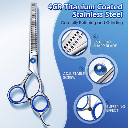 Gimars Titanium Coated Professional 6 in 1 4CR Stainless Steel Dog Grooming Scissors with Safety Round Tip, Heavy Duty Pet Grooming Scissor for Dogs, Cats and Other Animals
