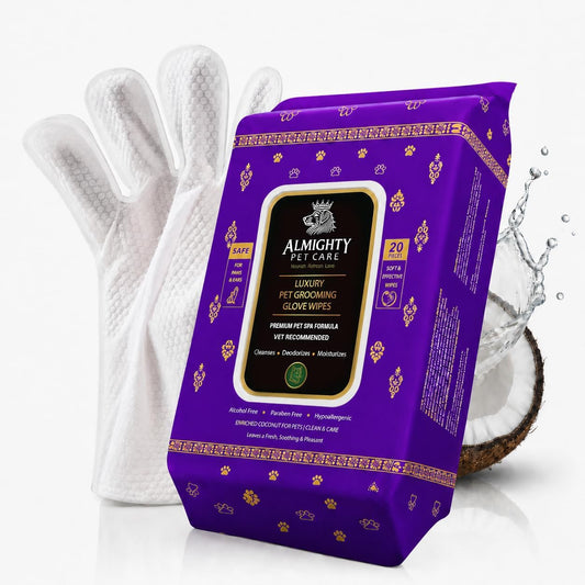 Premium Pet Grooming Glove Wipes for Dogs & Cats, 3X Thick No-Rinse Bathing Gloves, Hypoallergenic Deodorizing Paw & Body Cleaner, Natural Extracts to Hydrate & Nourish, 20 Count, Coconut Scent