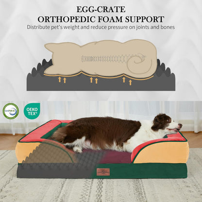 Comfort Expression Orthopedic Dog Bed for Extra Large Dogs 42x30 Inch, Waterproof Egg Crate Foam XL Pet Bed with Removable Bolsters, Dog Couch with Washable Cover & Non-Slip Bottom, Grey - Colors B
