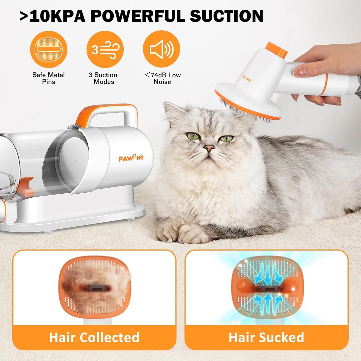 PAWING Dog Grooming Vacuum, All-in-1 Professional Deshedding Tools for Dogs & Cats - Low Noise Dogs Vacuum Cleaner with 2L Large Capacity Dust Cup for Shedding Pet Hair