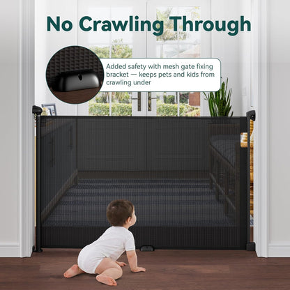 Babepai Retractable Baby Gates for Stairs, Retractable Dog Gate for Indoor/Outdoor Use | Child Gates for Doorways, Deck, Porch, Hallways, Patio (White, 55" Wide 34" Height)
