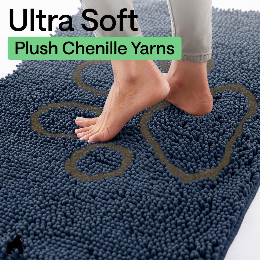 GORILLA GRIP SoakSTOPPER Dog Door Mat, 30x20 Machine Washable Rug Absorbent Doormat Captures Moisture Mud Dirt, Quick Dry Soft Chenille Entryway Rugs Indoor Entrance Mats for Dog Paws, Paw Grey