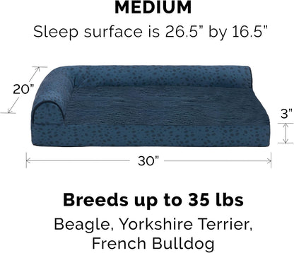 Furhaven Memory Foam Dog Bed for Large Dogs w/ Removable Bolsters & Washable Cover, For Dogs Up to 95 lbs - Two-Tone Plush Faux Fur & Suede L Shaped Chaise - Espresso, Jumbo/XL