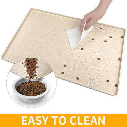 Ptlom Pet Placemat for Dog and Cat, Mat for Prevent Food and Water Overflow, Suitable for Small, Medium and Big Pet, 18" 12", Grey, Silicone