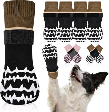 Anti Slip Dog Socks to Prevent Licking Paws, Double-Sided Grippy Dog Socks for Hardwood Floors, No Twist Paw Protector for Hot/Cold Pavement, Dog Booties for Small Medium Large Senior Dogs