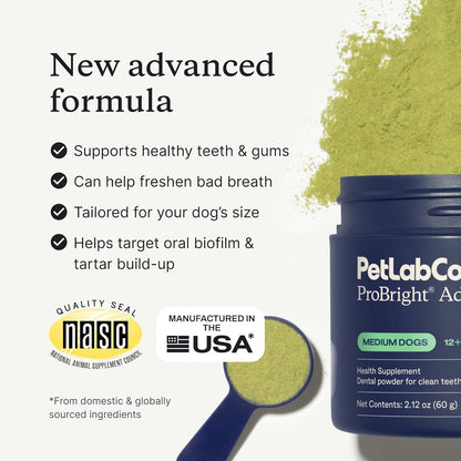 PetLab Co. ProBright Advanced Dental Powder - Dog Breath Freshener - Teeth Cleaning Made Easy – Targets Tartar & Bad Breath - Packaging May Vary - Formulated for Small Dogs