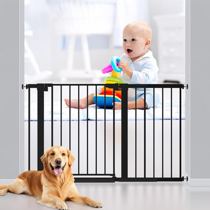 29-42 inches Metal Baby Gate for Stairs/Doorways, 30 inches Tall Pressure Mounted Pet Gates, Auto-Close Child Safety Gate, No Drilling Easy Walk-Through Dog Gate Indoor, Black