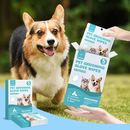 Vannon Extra Thick Pet Bathing Wipes for Dogs & Cats, Cleaning & Odor-Controlling Grooming Gloves, Nourish Fur Glove Wipes for Daily Care and Traveling, Rinse Free, Unscented, 6 PCS