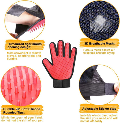 BYETOO Pet Dog Cat Grooming Glove with 261Tips,Gentle Deshedding Brush Glove,Efficient Pet Hair Remover Mitt,Massage Tool with Enhanced Five Finger Design,for Dog,Cat,Rabbit,Horse with Long/Short Fur