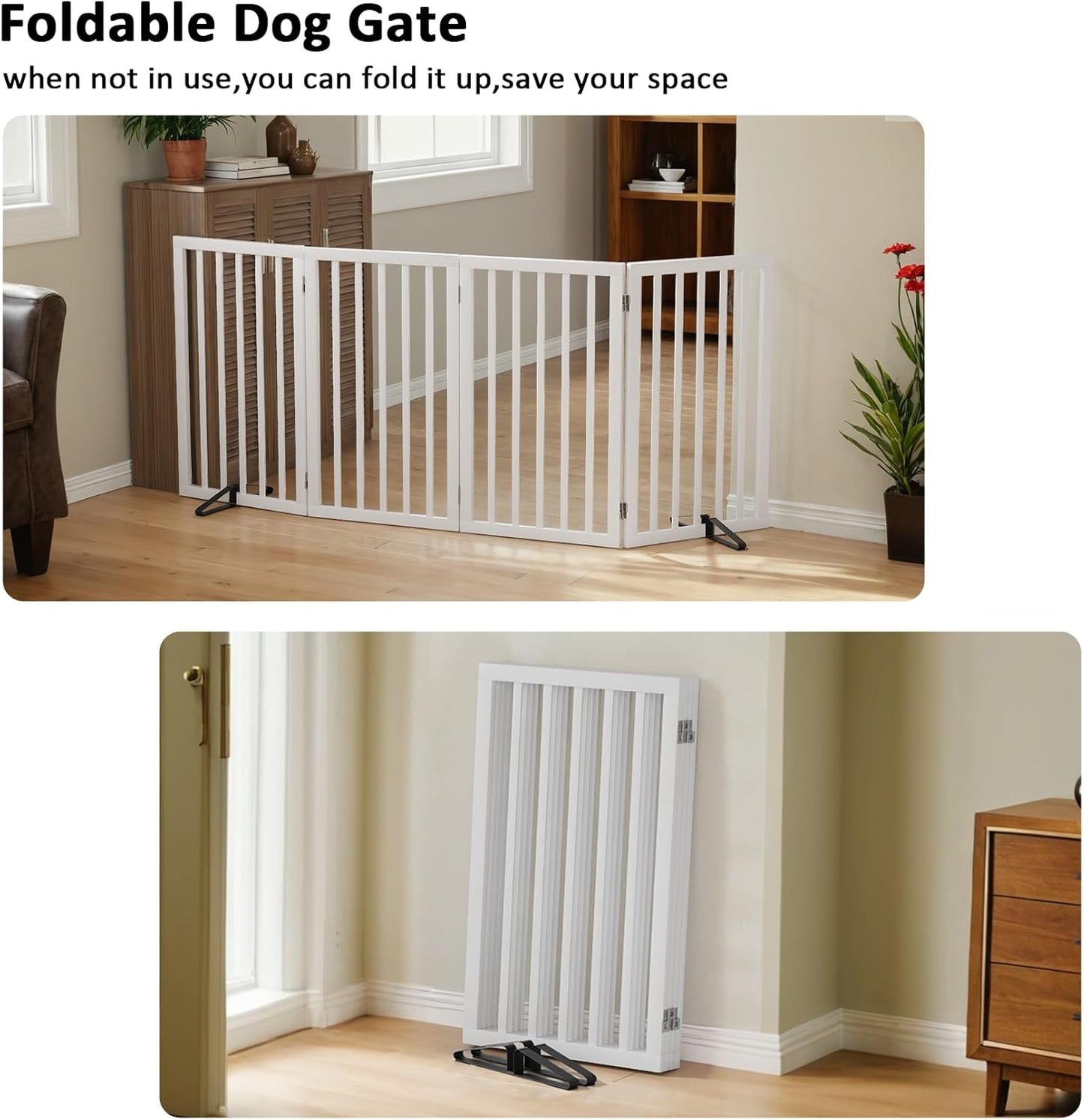 Dog Gate 32" Tall Foldable Dog Gate for Doorways Freestanding Pet Gate for Dogs Indoor (Walnut, 3 Panel)