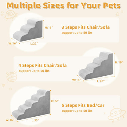 Dog Stairs Ramp, Curved 3-Step Dog Steps for Small Dogs and Cats, Pet Stairs for High Beds and Couch with Anti-Slip Washable Cover and Durable High Density Foam, Dark Grey