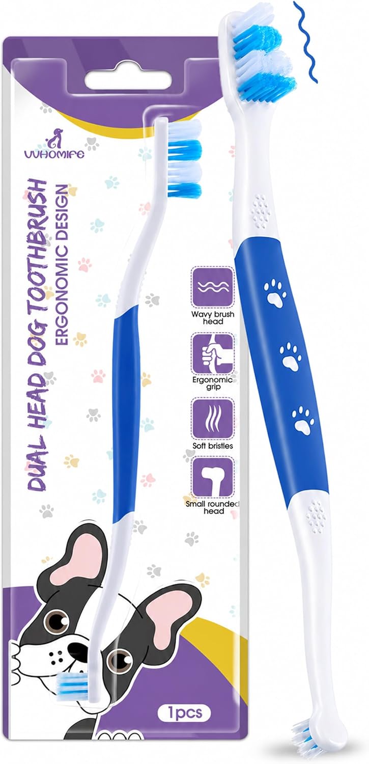 Dog Toothbrush – Newly Upgraded Dual-Head Design with 60° Wavy Bristles – Gently Surrounds Teeth for Deep Cleaning and Plaque Removal – Non-Slip Handle, Ideal for Daily Pet Dental Care (Pink, 1-Pack)