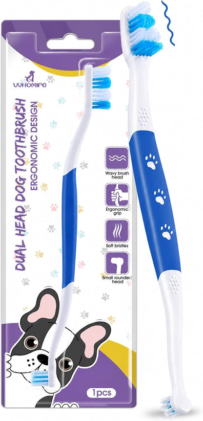 Dog Toothbrush – Newly Upgraded Dual-Head Design with 60° Wavy Bristles – Gently Surrounds Teeth for Deep Cleaning and Plaque Removal – Non-Slip Handle, Ideal for Daily Pet Dental Care (Pink, 1-Pack)