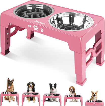 Jovrun Elevated Dog Bowls for Small Dogs and Cats, Non-Slip Cat Bowls with 2 Thick 5.5" Stainless Steel Dishes, Dog Feeder 2 Heights Adjustable to 2.6"-5.3"