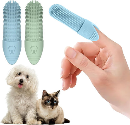 Jack & Milo 2-Pack Soft Silicone Pet Toothbrush – Gentle Finger Toothbrush for Small Dogs, Puppies & Cats – Safe Oral Care for Baby Pets – Promotes Healthy Teeth & Gums – Blue & Green