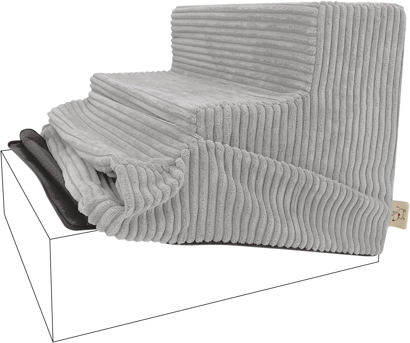 Best Pet Supplies Foam Pet Steps Cover for Small Dogs and Cats, Portable Ramp Stairs for Couch, Sofa, and High Bed Climbing (Cover Only) - Ash Gray Linen, 3-Step (Cover Only)