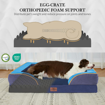 Comfort Expression Orthopedic Dog Bed for Extra Large Dogs 42x30 Inch, Waterproof Egg Crate Foam XL Pet Bed with Removable Bolsters, Dog Couch with Washable Cover & Non-Slip Bottom, Grey - Colors B