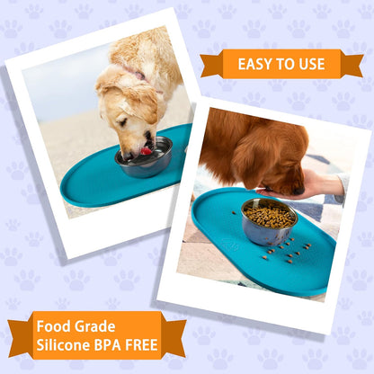 100% Waterproof 0.5" Raised Edge BPA Free Silicone Dog Food Mat, Pet Cat Feeding Mats Contain Spills Protects Floors, Placemats for Cats and Dogs Water Bowl Dishwasher. (Small, Gray)