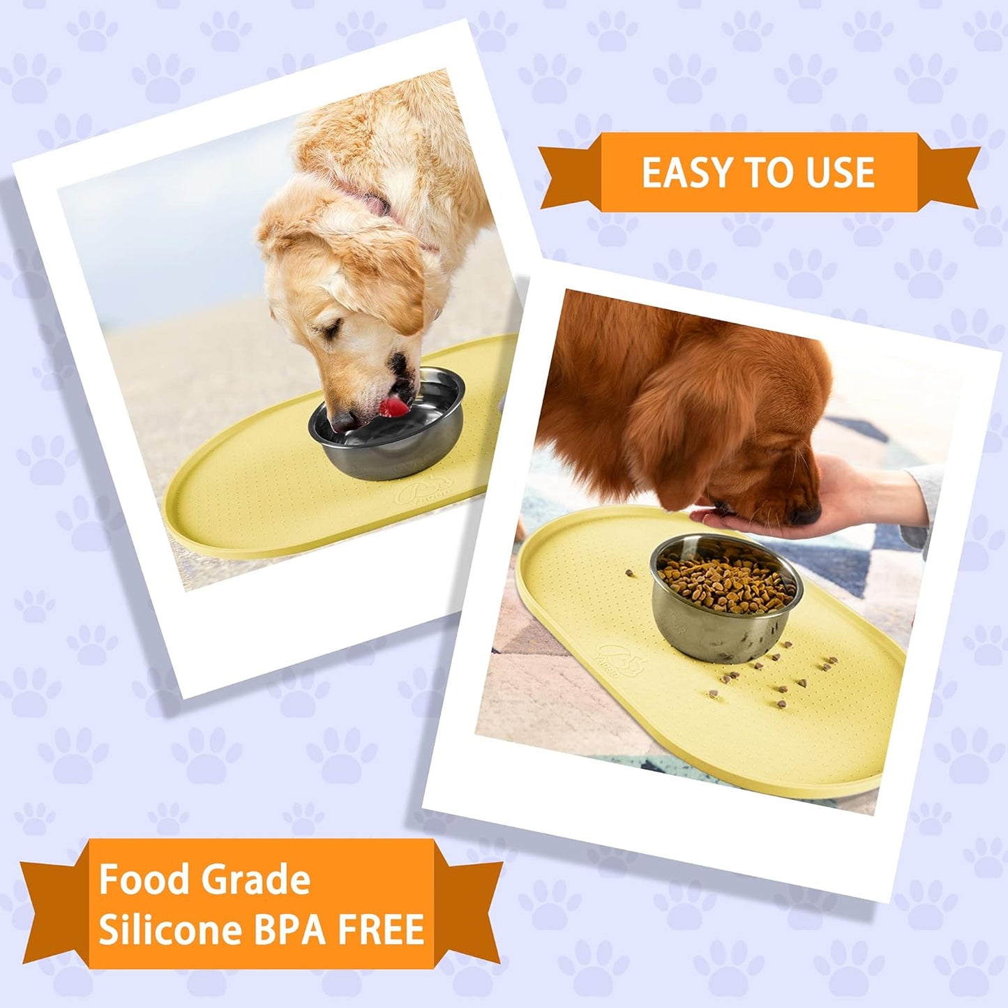 100% Waterproof 0.5" Raised Edge BPA Free Silicone Dog Food Mat, Pet Cat Feeding Mats Contain Spills Protects Floors, Placemats for Cats and Dogs Water Bowl Dishwasher. (Small, Gray)