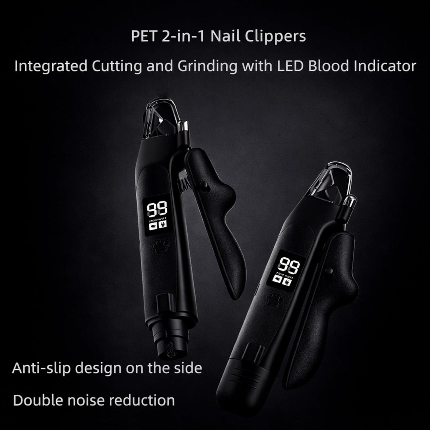 2-in-1 Dog Cat Nail Clippers with Light Bloodline Indicator & Electric Grinder – Type-C Rechargeable Dog Cat Nail Trimmer – Low Noise Grooming Tool with Battery Display (Dark Beige)
