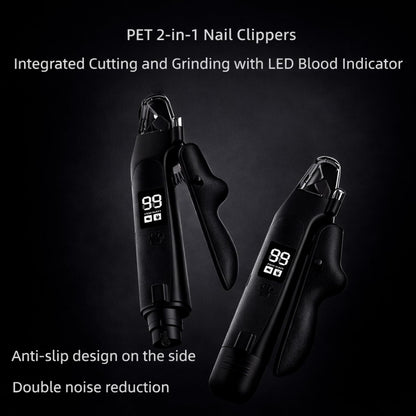 2-in-1 Dog Cat Nail Clippers with Light Bloodline Indicator & Electric Grinder – Type-C Rechargeable Dog Cat Nail Trimmer – Low Noise Grooming Tool with Battery Display (Dark Beige)