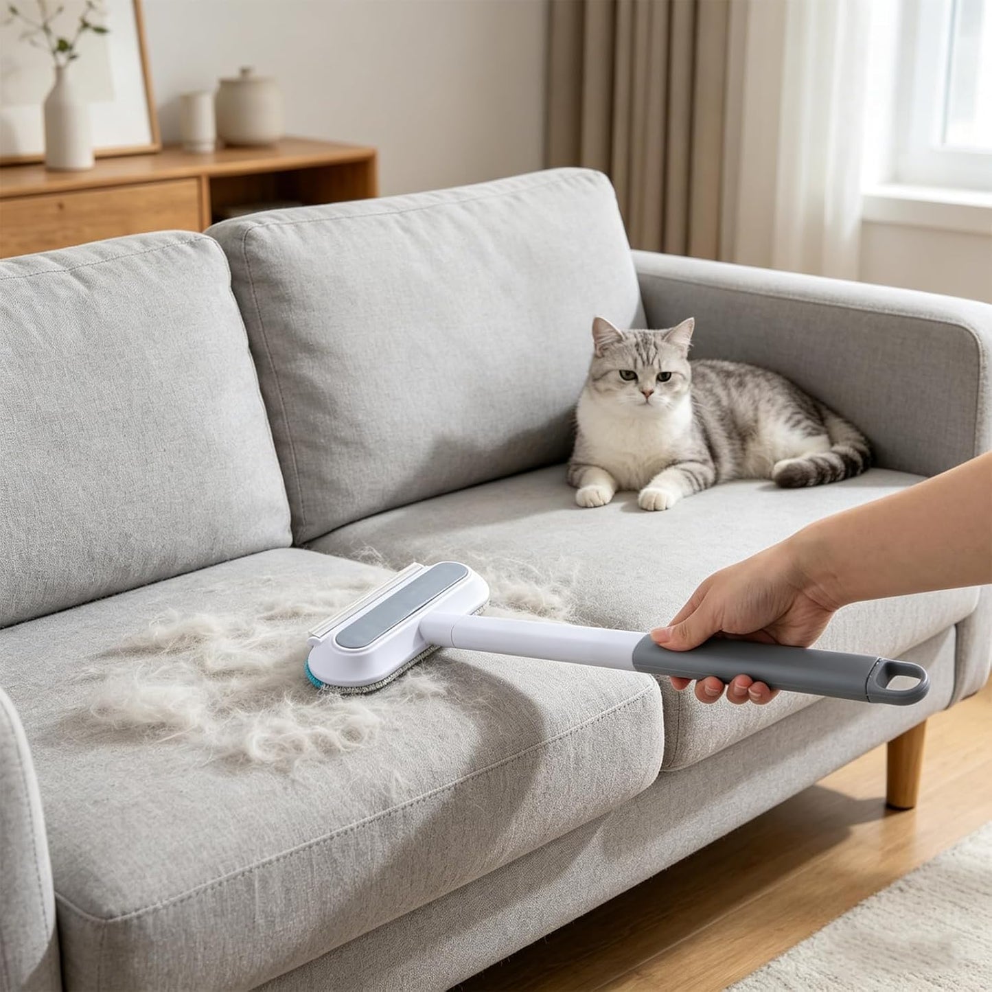 Pet Hair Remover Brush, Reusable Long Handle Dog Carpet Brush for Pet Hair or Dog and Cat Furniture