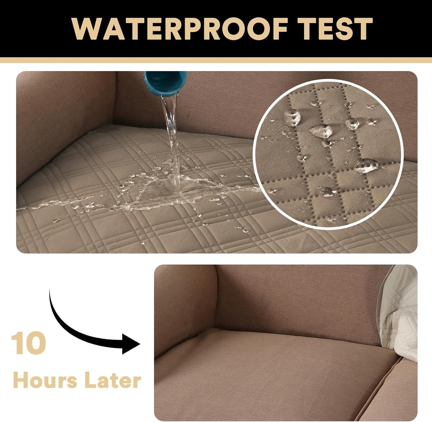 PrinceDeco 100% Waterproof Couch Cover for 3 Cushion Couch Sofa Pet Friendly Non-Slip Couch Cover for Dogs Washable Water Resistant Furniture Protector with Elastic Straps(Sofa 68", French Oak)