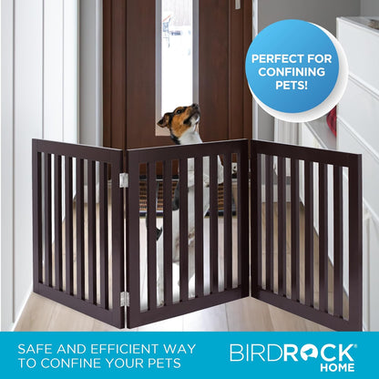 INTERNET'S BEST Dog Gate Indoor Freestanding Pet Barrier, Folding Wood Dog Fence, Extra Wide Doorway Puppy Gate, Indoor Animal Privacy Panel, Wooden Cat Fence - 4 Panel - 36", Espresso
