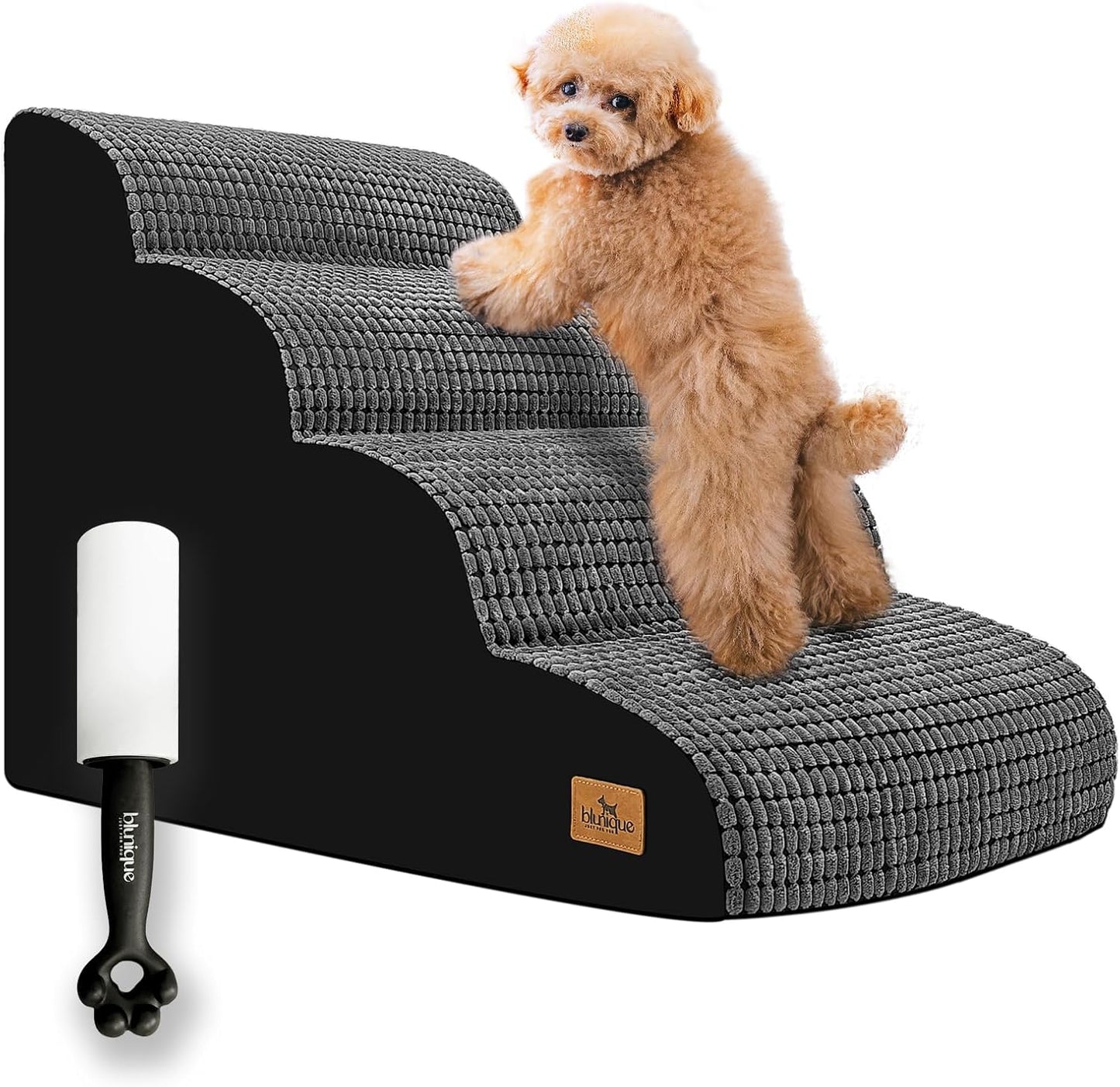 Dog Stairs for Bed 15.8'' H, 3 Step Dog Ramp for Small Dogs and Cats, Curved Dogs Steps for Sofa Couch or Chair, Portable Pet Stairs for High Bed Climbing, Non-Slip Balanced Pet Step Indoor, Brown