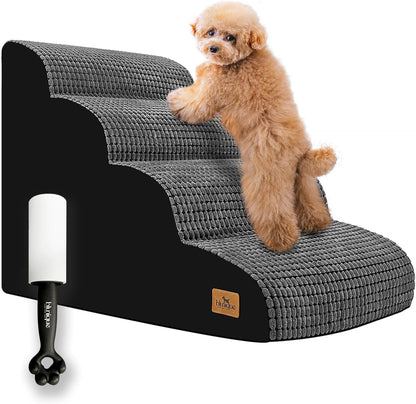 Dog Stairs for Bed 15.8'' H, 3 Step Dog Ramp for Small Dogs and Cats, Curved Dogs Steps for Sofa Couch or Chair, Portable Pet Stairs for High Bed Climbing, Non-Slip Balanced Pet Step Indoor, Brown