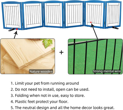 ZJSF Freestanding Dog Fence Indoor, Foldable Dog Gate for Doorways, Stairs or Hallways, Sturdy Wood Extra Wide Pet Gate with Support Feet for The House, White, 24 "Height-3 Panels