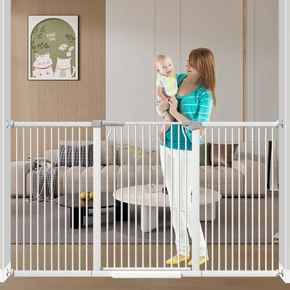 Fairy Baby 40.5" Extra Tall Baby Gate for Stairs, Fits Openings of 40.6" to 54.7" Wide, Extra Wide Dog Gate Indoor, Pressure Mounted Walk Thru Swing Auto Close Metal Puppy Barrier for Doorway, Black