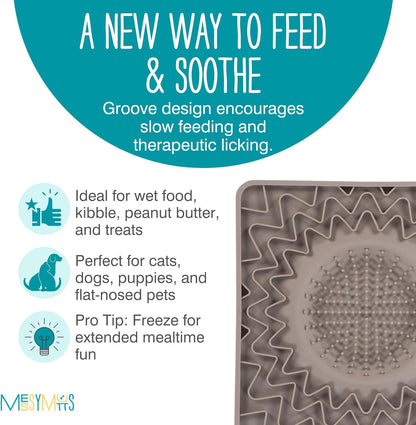 Messy Mutts Silicone Therapeutic Licking Bowl Mat | 10" x 10" | Slow Feeder Mat for Boredom & Anxiety | Lick Pad for Dogs & Cats (Blue)