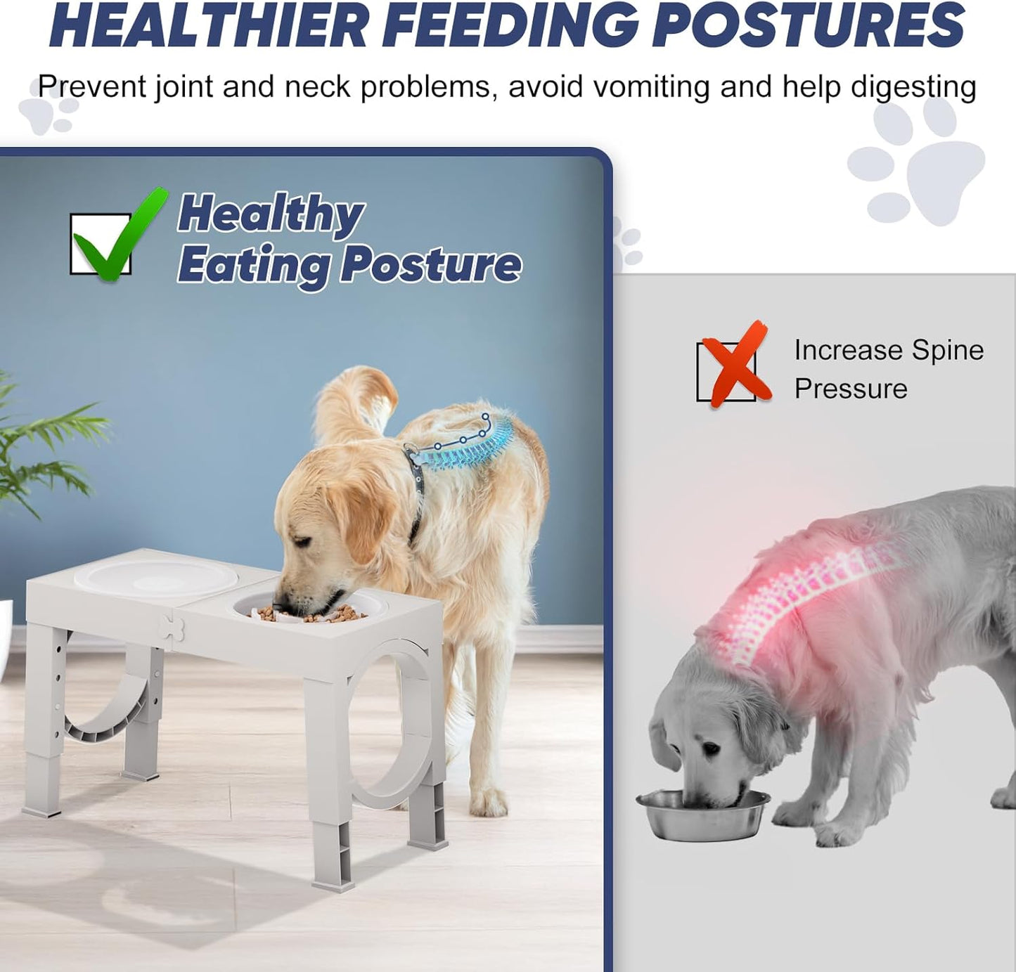 XIAZ Elevated Dog Bowls Large Breed Raised Dogs Bowl Stand Large/Medium Sized Dog Slow Feeder Dogs Bowls Food Water Stands 5 Heights Adjustable 9/11/12/14in Pet Feeder Dish Station