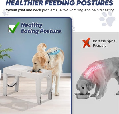 XIAZ Elevated Dog Bowls Large Breed Raised Dogs Bowl Stand Large/Medium Sized Dog Slow Feeder Dogs Bowls Food Water Stands 5 Heights Adjustable 9/11/12/14in Pet Feeder Dish Station