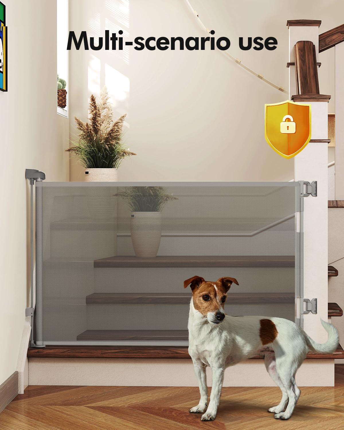 Retractable Baby Gates, Mesh Dog Gate for Doorways, 33.6" Tall, Expands to 55" Wide,Pet Safety Essential Fit for Baseboards, Wide Toddlers Gates for Hallways, Indoor & Outdoor,Gray
