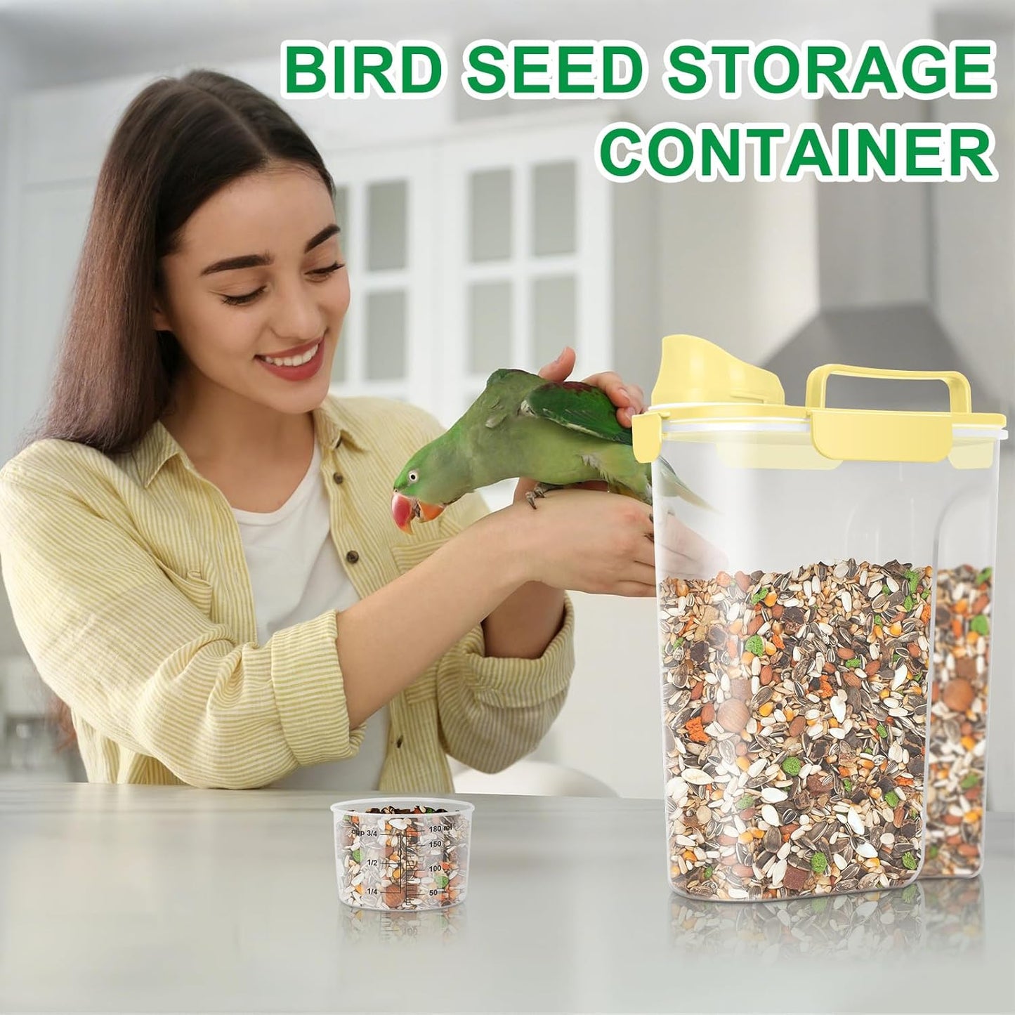 TBMax Dog Food Storage Container 5-7 lbs, Airtight Cat Food Container with Larger Spout & Measuring Cup, Portable Pet Food Storage Dispenser for Small Animal Kibble Storage, Bird Seed Container
