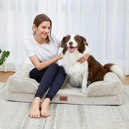 Comfort Expression Orthopedic Dog Bed for Extra Large Dogs 42x30 Inch, Waterproof Egg Crate Foam XL Pet Bed with Removable Bolsters, Dog Couch with Washable Cover & Non-Slip Bottom, Grey - Colors B