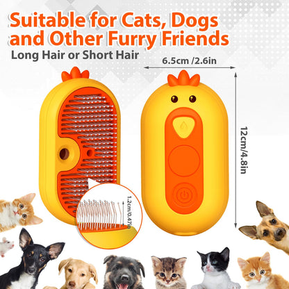 Double-Sided Pet Deshedding Dematting Comb & Steam Brush with 2 Spray Levels, Extra-Wide Detangling Undercoat Rake for Long-Hair Dogs & Cats Matted Fur, Knots, Rechargeable Grooming & Massage Tool