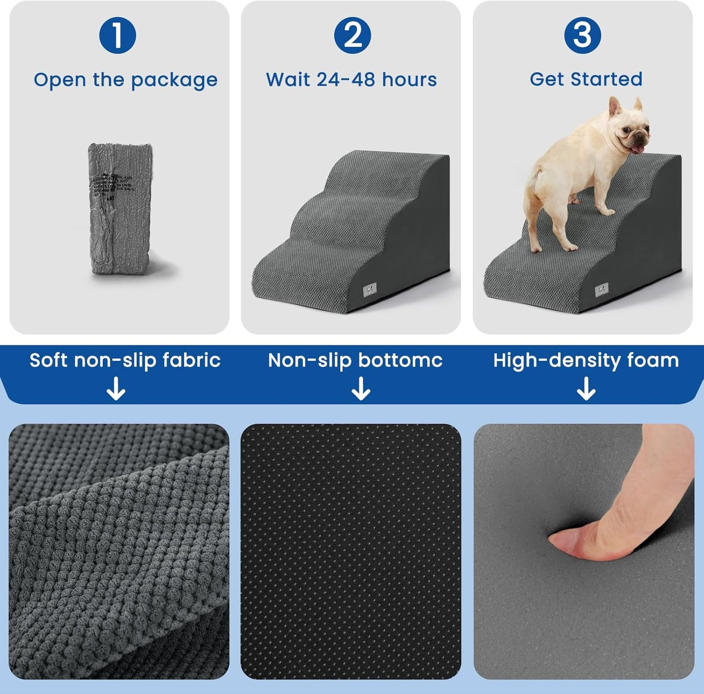 Airpanda Dog Stairs for Small Dogs and Cats – 3 Step Pet Ramp for Couch & Sofa, Non-Slip Dog Steps for Pets, Washable Cover, High-Density Support Foam for Easy Climbing,Beige