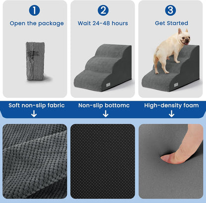 Airpanda Dog Stairs for Small Dogs and Cats – 3 Step Pet Ramp for Couch & Sofa, Non-Slip Dog Steps for Pets, Washable Cover, High-Density Support Foam for Easy Climbing,Beige